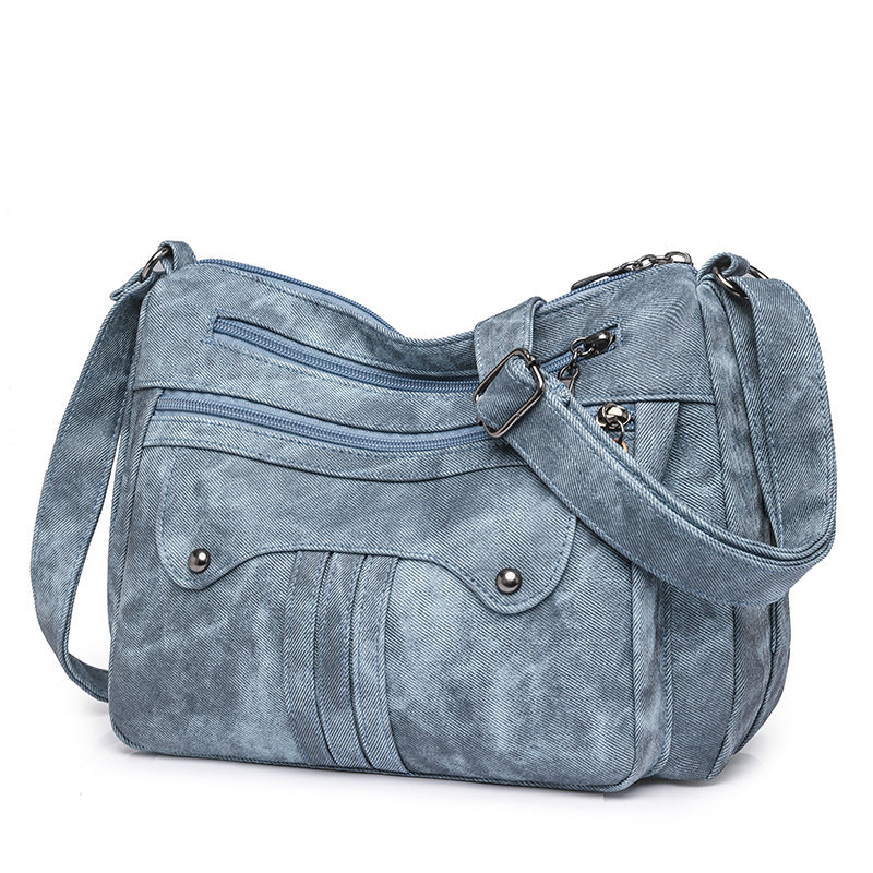 Women’s Multi-Zip Shoulder Bag – Lightweight Vintage Crossbody Purse