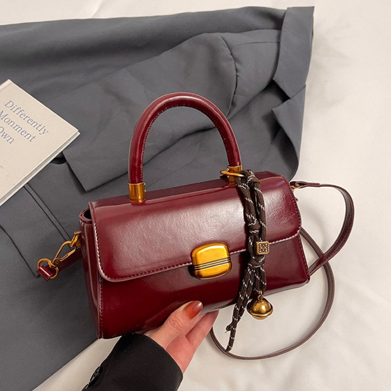 Women’s Vintage Mini Handbag – Elegant Burgundy Top Handle Crossbody Purse