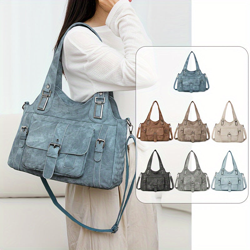 Women’s Vintage Tote Bag – Large Capacity Shoulder Purse with Detachable Strap