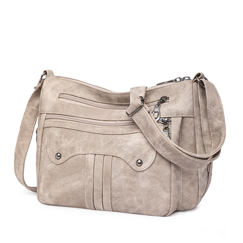 Women’s Multi-Zip Shoulder Bag – Lightweight Vintage Crossbody Purse
