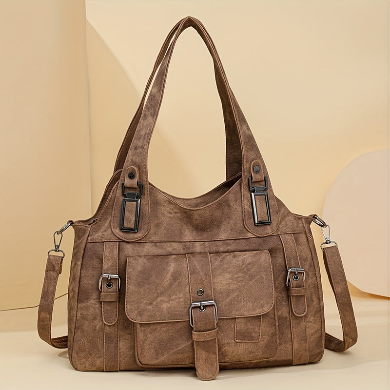 Women’s Vintage Tote Bag – Large Capacity Shoulder Purse with Detachable Strap