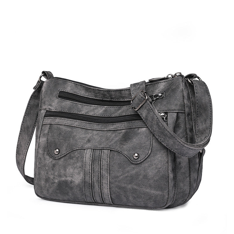 Women’s Multi-Zip Shoulder Bag – Lightweight Vintage Crossbody Purse