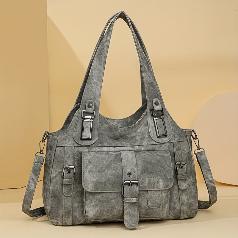 Women’s Vintage Tote Bag – Large Capacity Shoulder Purse with Detachable Strap