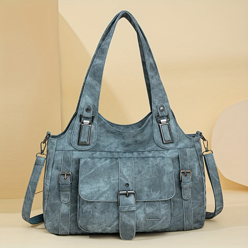 Women’s Vintage Tote Bag – Large Capacity Shoulder Purse with Detachable Strap