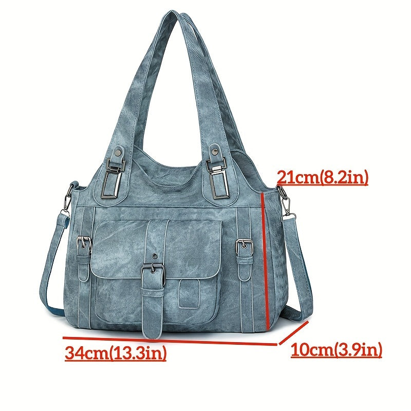 Women’s Vintage Tote Bag – Large Capacity Shoulder Purse with Detachable Strap