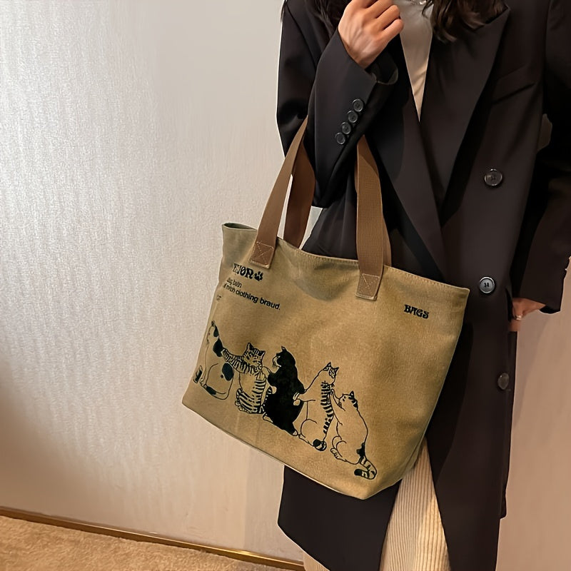 Women’s Canvas Tote Bag – Spacious Zipper Shoulder Bag for Work & Everyday Use
