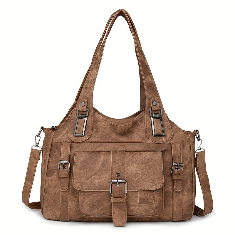Women’s Vintage Tote Bag – Large Capacity Shoulder Purse with Detachable Strap