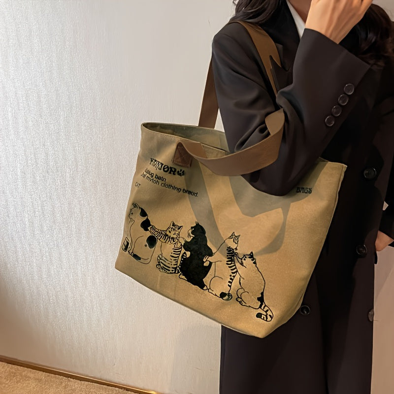 Women’s Canvas Tote Bag – Spacious Zipper Shoulder Bag for Work & Everyday Use