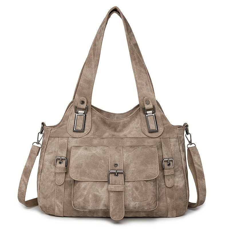 Women’s Vintage Tote Bag – Large Capacity Shoulder Purse with Detachable Strap