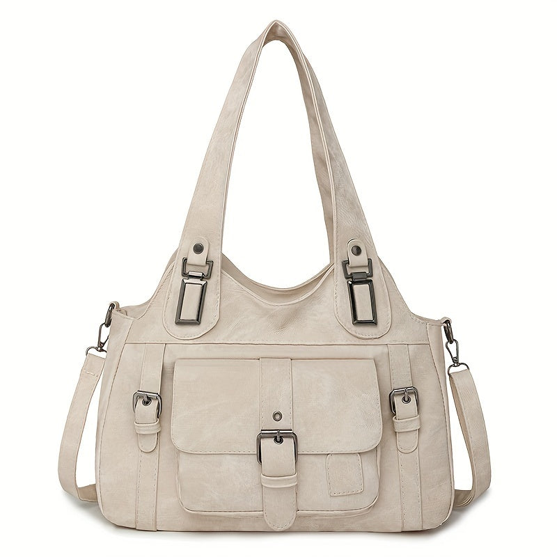 Women’s Vintage Tote Bag – Large Capacity Shoulder Purse with Detachable Strap