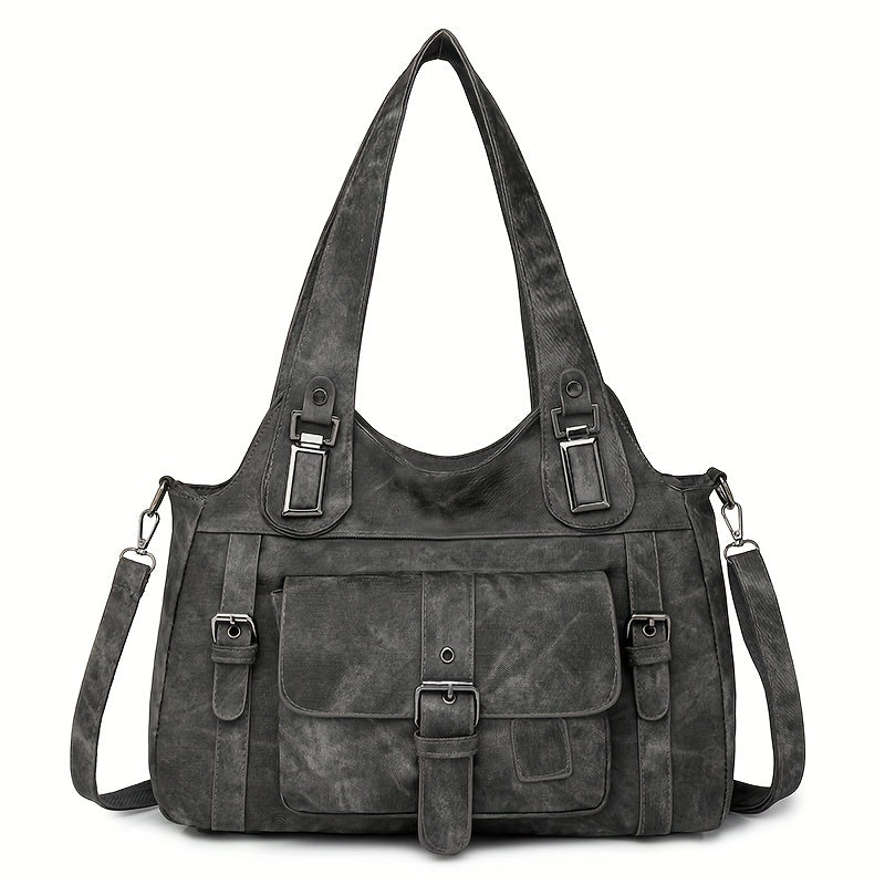 Women’s Vintage Tote Bag – Large Capacity Shoulder Purse with Detachable Strap