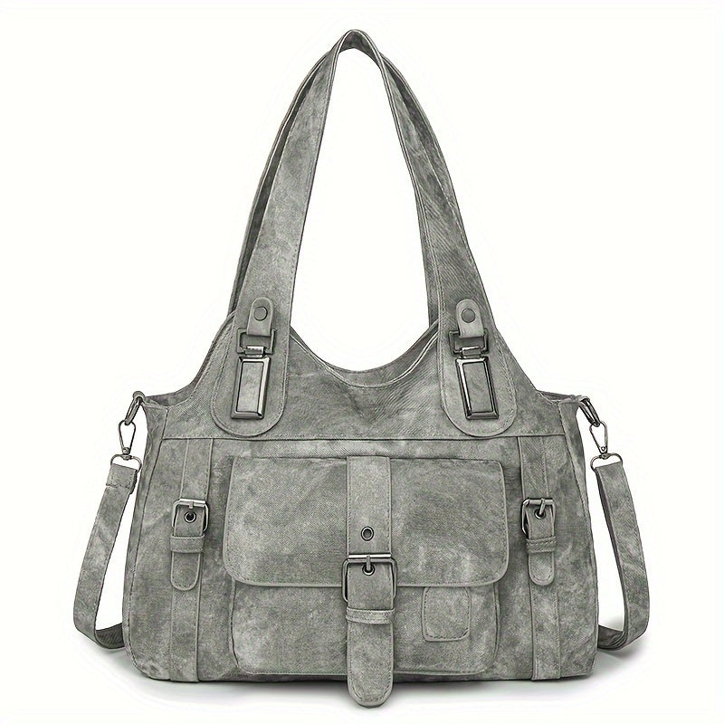 Women’s Vintage Tote Bag – Large Capacity Shoulder Purse with Detachable Strap