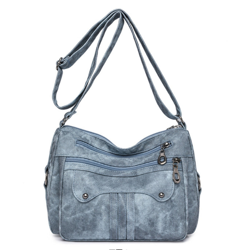 Women’s Multi-Zip Shoulder Bag – Lightweight Vintage Crossbody Purse