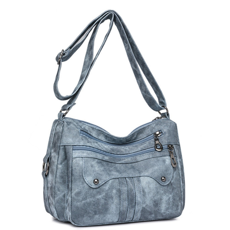 Women’s Multi-Zip Shoulder Bag – Lightweight Vintage Crossbody Purse