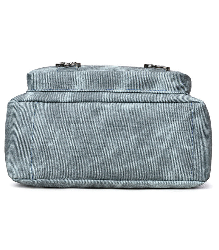 Women’s Denim Textured Crossbody Bag – Multi-Zip Everyday Shoulder Purse