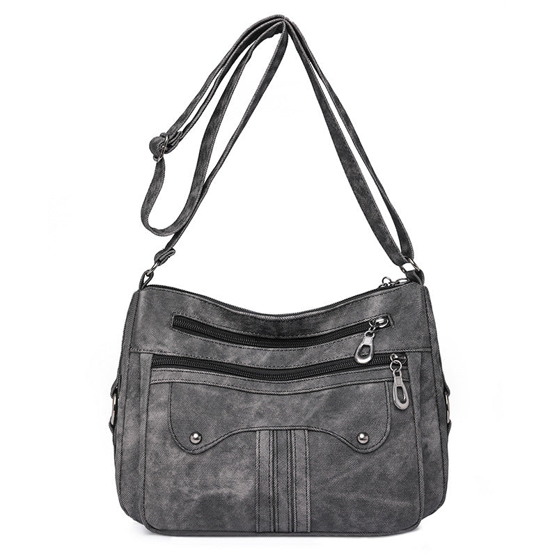 Women’s Multi-Zip Shoulder Bag – Lightweight Vintage Crossbody Purse