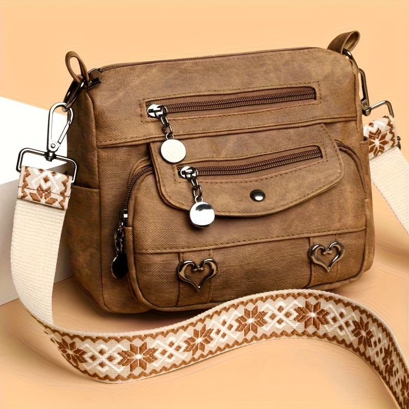Women’s Boho Multi-Pocket Crossbody Bag – Vintage Shoulder Purse