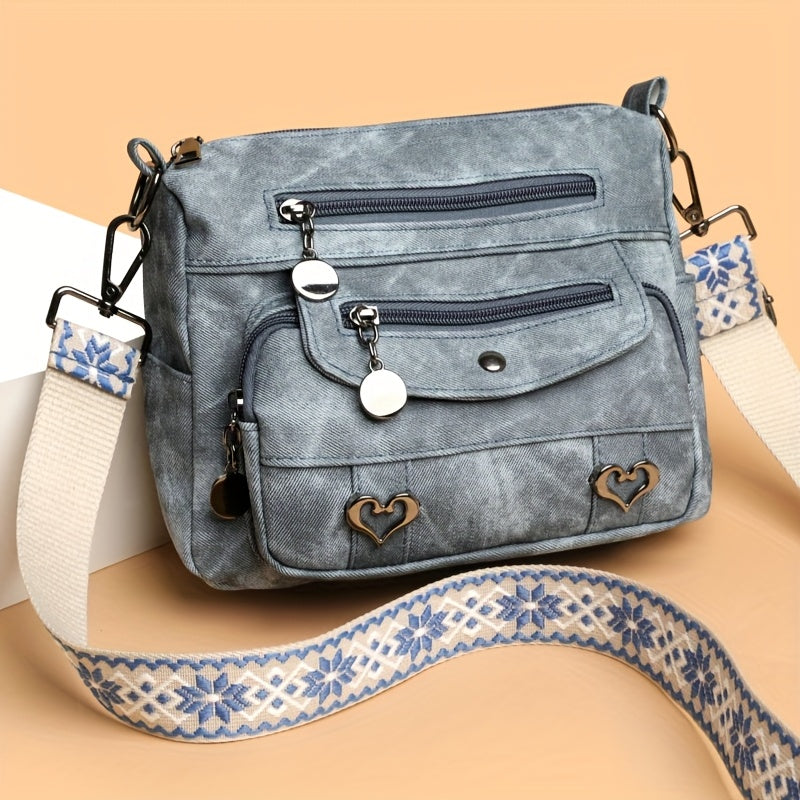 Women’s Boho Multi-Pocket Crossbody Bag – Vintage Shoulder Purse
