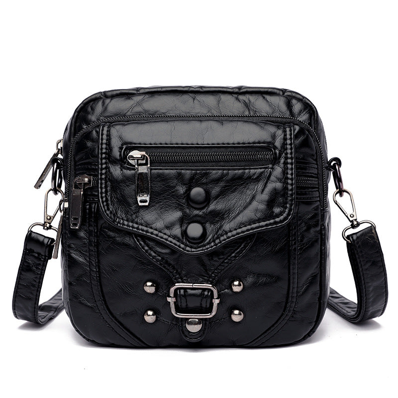 Women's Vintage Soft Leather Crossbody Bag – Multi-Pocket Everyday Purse