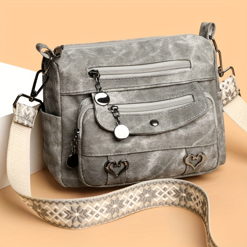 Women’s Boho Multi-Pocket Crossbody Bag – Vintage Shoulder Purse