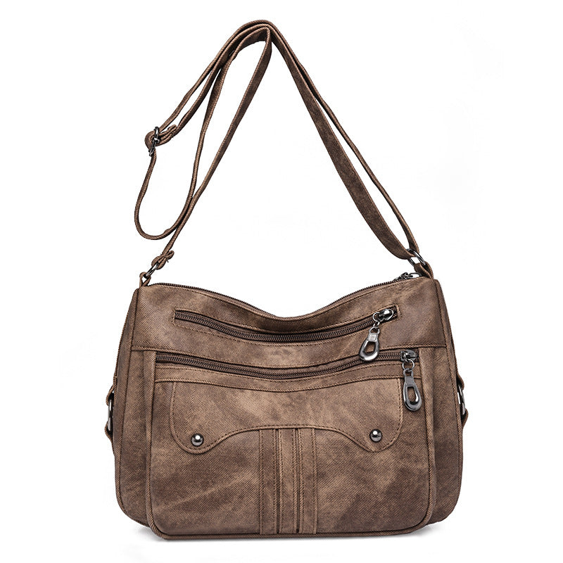 Women’s Multi-Zip Shoulder Bag – Lightweight Vintage Crossbody Purse
