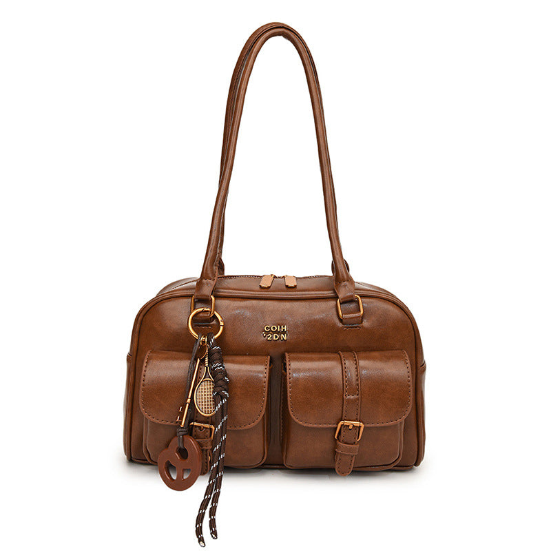 Women's Retro Multi-Pocket Shoulder Bag – Stylish Everyday Tote