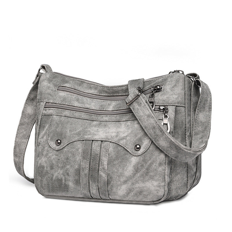 Women’s Multi-Zip Shoulder Bag – Lightweight Vintage Crossbody Purse